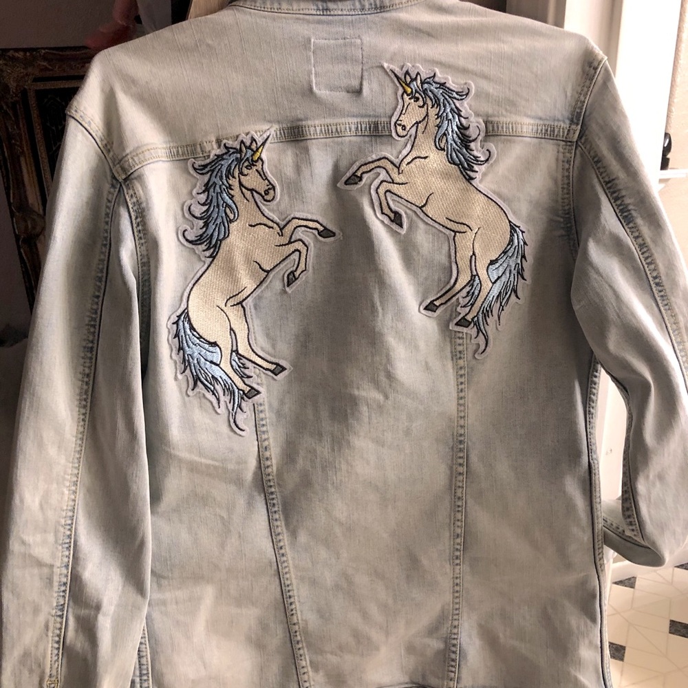 Lularoe stretch lightwash Denim jacket unicorns